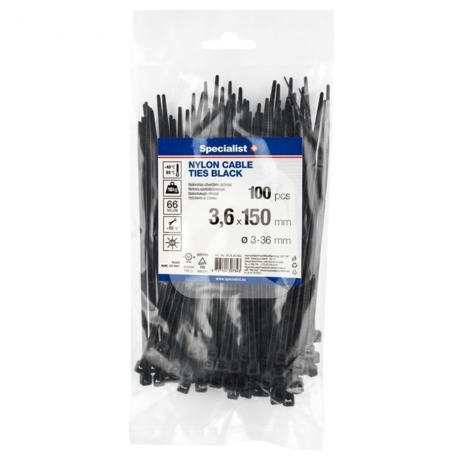 Dirželis nailon. juodas 3,6x150mm,100vnt