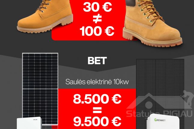 Kodėl žieminiai batai už 30 eur NELYGU batams už 100 eur, bet 10kW saulės elektrinė už 8500 eur LYGU 10kW saulės elektrinei už 9500 eur?