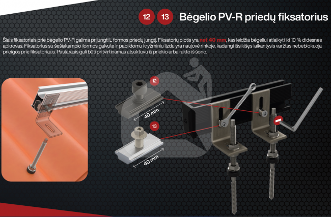 Bėgelio PV-R priedų fiksatorius 40mm, (gilė+m8), juodas