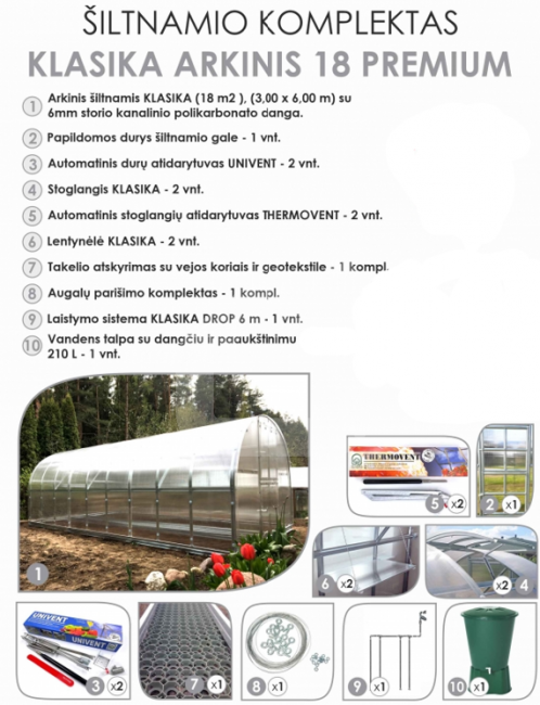 Šiltnamio komplektas KLASIKA Arkinis 18 PREMIUM