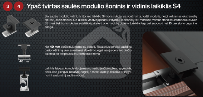 Saulės modulio šoninis laikiklis S4, 30, 35 mm, juodas