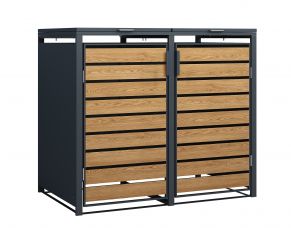 Dvivietė šiukšlių konteinerio pastogė MIKKO, pilka / medžio imitacija