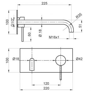 Sieninis išorinis maišytuvas STILOX su stačiakampe plokštele