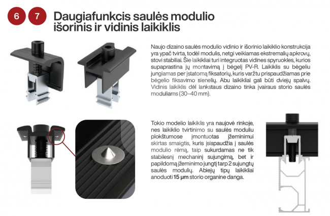Saulės modulio šoninis laikiklis, įstatomas, 30 mm, pilkas