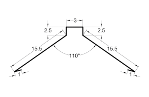 Kraigas figūrinis 155x155 mm, 110°, įv. spalvos ir padengimai