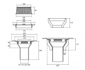Įlaja Topdrain, apšiltinita, su kaitinimo kabeliu, Ø110 mm, H 250 mm