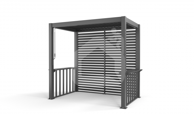 BBQ pergola griliui ir lauko kepsninei su šoniniais staliukais