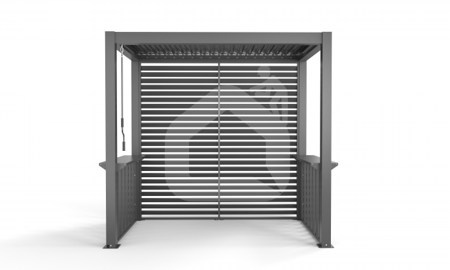 BBQ pergola griliui ir lauko kepsninei su šoniniais staliukais