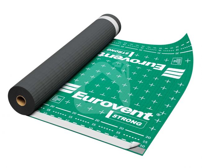 Difuzinė plėvelė Eurovent STRONG 160 gr./m², SK2 (lipnūs kraštai), 1,5 m. x 50 m. = 75 m²