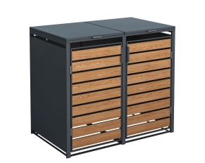 Dvivietė šiukšlių konteinerio pastogė MIKKO, pilka / medžio imitacija