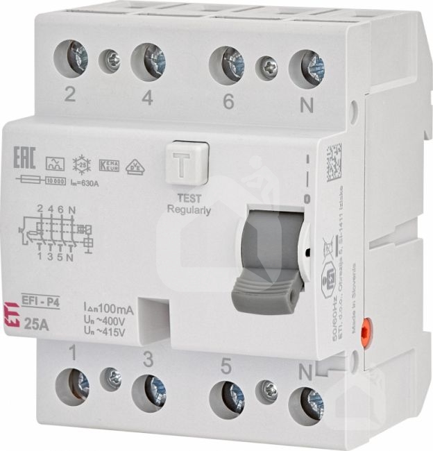 AC Srovės nuotėkio rėlė – 25A, 100mA, A tipas, ETI