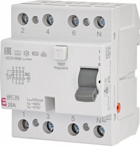 AC Srovės nuotėkio rėlė – 25A, 100mA, A tipas, ETI