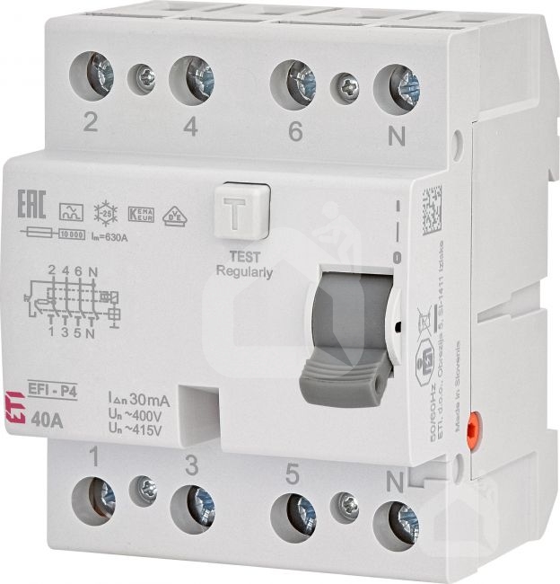 AC Srovės nuotėkio rėlė – 40A, 300mA, A tipas, ETI