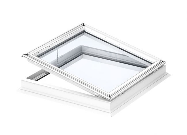 VELUX stogo langas plokščiam stogui lygiu stiklu CVP, elektrinis (įv. dydžiai)