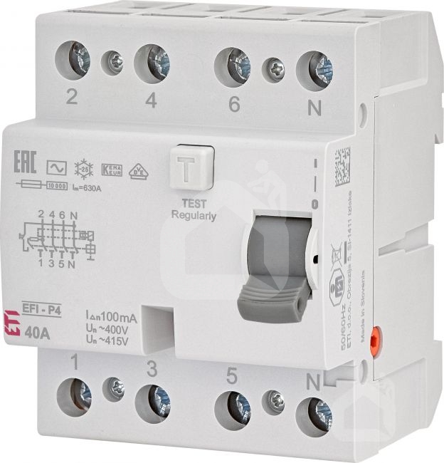 AC Srovės nuotėkio rėlė – 40A, 100mA, A tipas, ETI