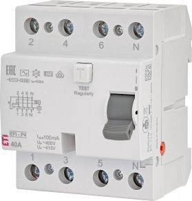 AC Srovės nuotėkio rėlė – 40A, 100mA, A tipas, ETI