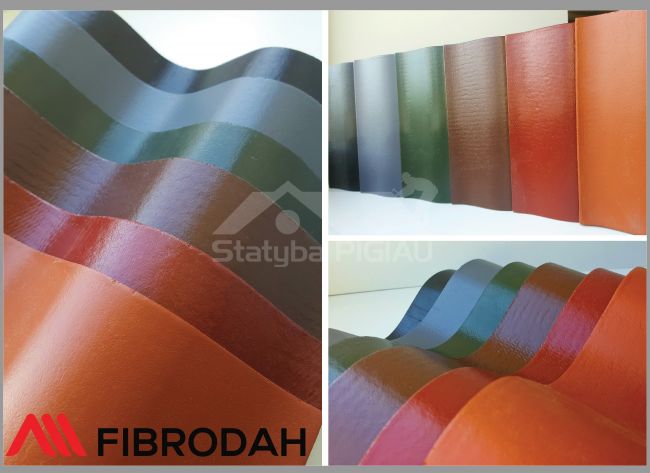 Fibrodah banguoti lakštai, 8 bangų, rudi, 1750x1130x5,8 mm