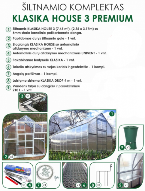 Šiltnamio komplektas KLASIKA HOUSE 3 PREMIUM