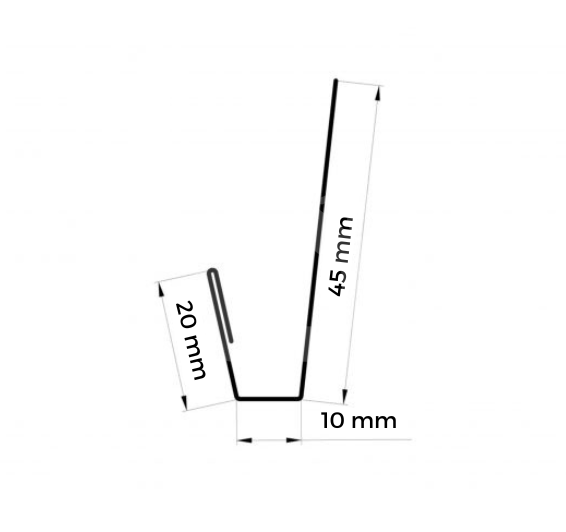 J tipo profilis 20x10x45 mm