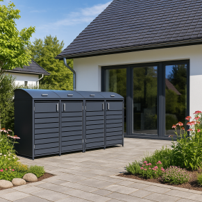 Keturvietė šiukšlių konteinerio pastogė apvalintu dangčiu MIKKO