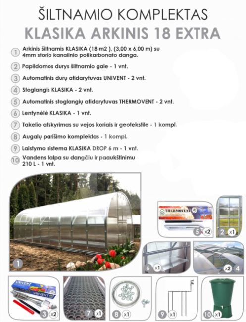 Šiltnamio komplektas KLASIKA Arkinis 18 EXTRA