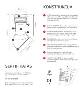 Ventiliacinis kaminėlis VENTOS X, 150D, RAL7021, juodai pilka