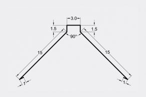 Figūrinis kraigas, 15x3x15 cm, 90°, cinkas