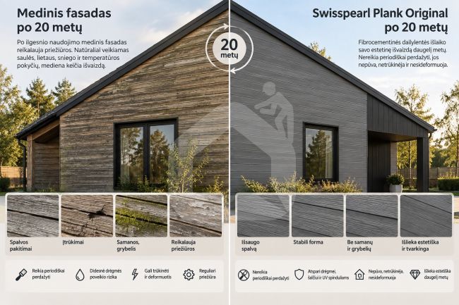 Fibrocementinės dailylentės Swisspearl Connect (su špuntu), medžio imitacija