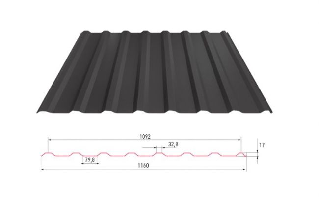 Trapecinis profilis T-18 RAL9005, Super Matt