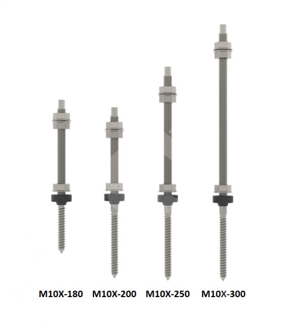 Sraigtinis laikiklis į medį, M10X, 200-300 mm, gegnei, aukštai bangai