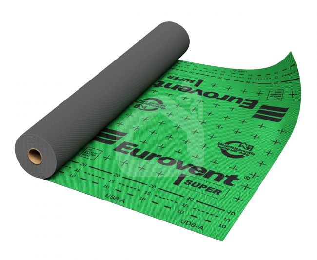 Difuzinė plėvelė Eurovent SUPER 170 gr./m², SK2 (lipnūs kraštai), 1,5 m. x 50 m. = 75 m²