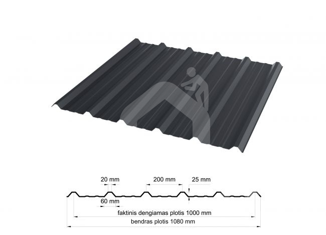 Trapecinis profilis T-25 RAL7016, 0,45 mm, Matt
