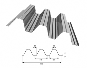 Konstrukciju trapecveida profils T135-950