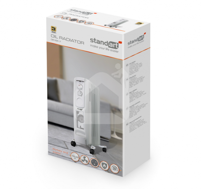 Tepalinis šildytuvas Standart OR15F-7, 1,5 kW, su ventiliatoriumi