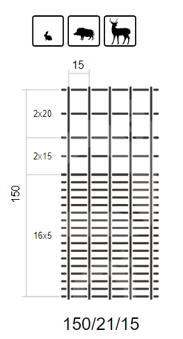 Miško tvoros tinklas, LIGHT, 1500 mm, (150/21/15), ø1,5/1,9 mm, 50 m, ZN