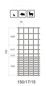 Miško tvoros tinklas, MEDIUM, 1500 mm, [150/17/15], ø1,9/2,4 mm, 50 m, ZN