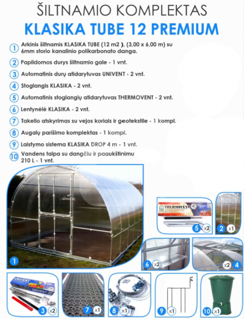 Šiltnamio komplektas KLASIKA TUBE 12 PREMIUM