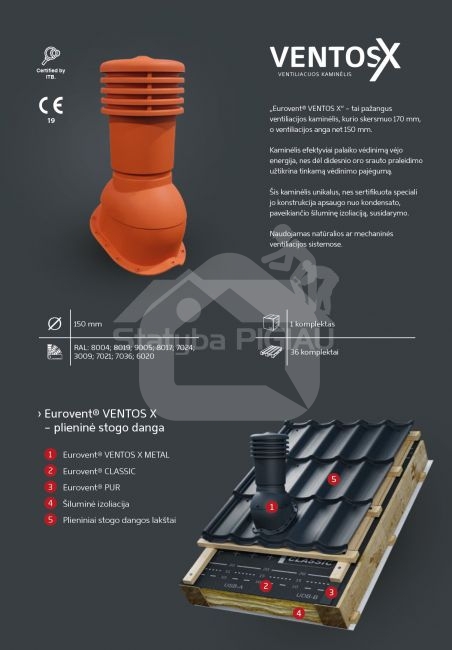Ventiliacinis kaminėlis VENTOS X, 150D, RAL8004, plytinė